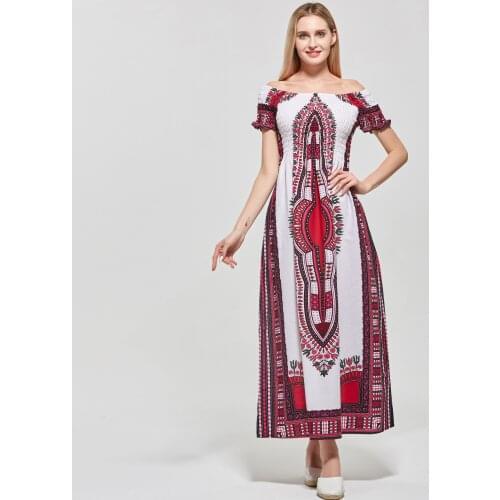 Dashikiage women 100% Cotton Traditional African Print Dashiki Party Plus Size White Pink Dress 2019