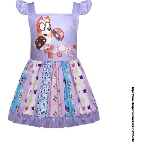 Bingo bluey Girls Princess Dress For Kids Summer Short Sleeve Party Flower Printed Dresses Children Birthday Dress Up Clothes