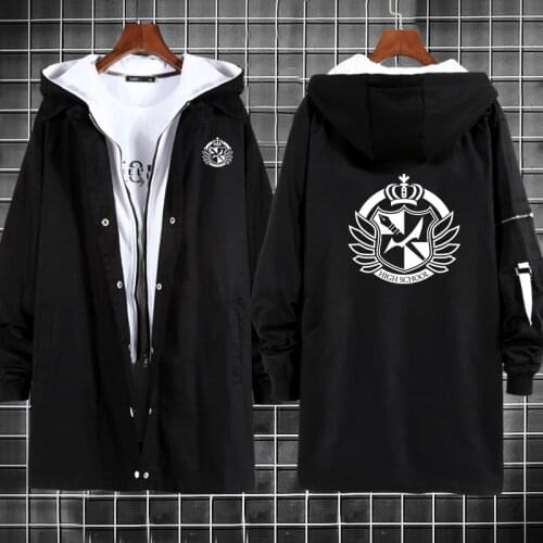 Anime Danganronpa Monokuma 2 cosplay hoodie Jacket Long Trench men black Trigger Happy Havoc Cosplay Jacket Long Windbreak Coat