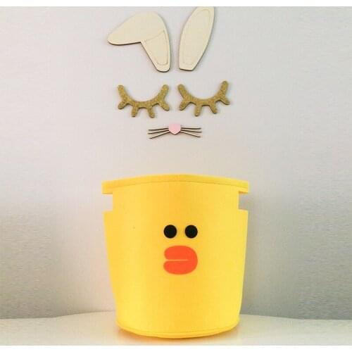 Felt Storage Basket Nordic Style Folding Laundry Bag Yellow Duck Bedroom Clothing Toys Storage Bin With Handle Home Organizer