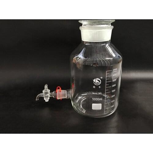 Laboratory aspirator bottle 5000ml,Wide mouth,Clear with tick marks,With ground-in glass stopper and stopcock