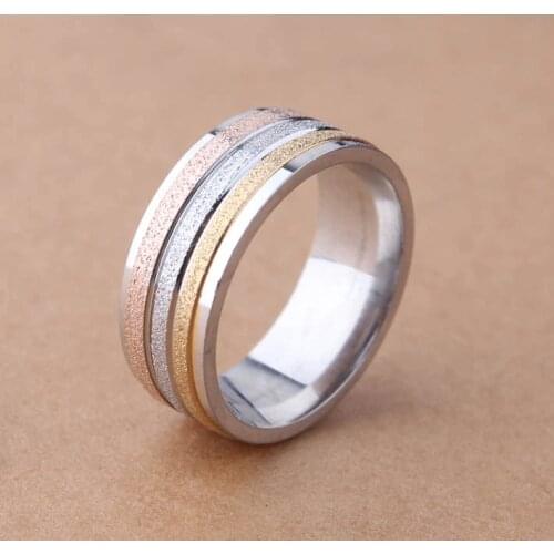 Three Color High Dull Polish Sliver Gold And Rose Gold Ring Fashionable Jewelry Wedding Ring 8mm