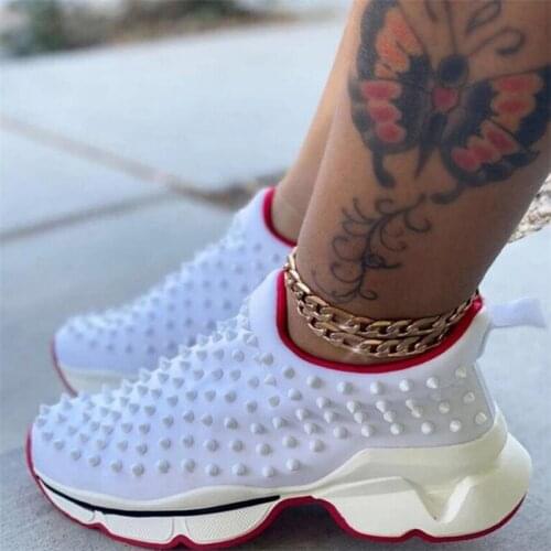 Shoes Woman New Fashion Rivet Convenient Casual Ladies Flat Shoes Woman Platform Breathable Mesh Sneakers Women Shoes Drop Ship