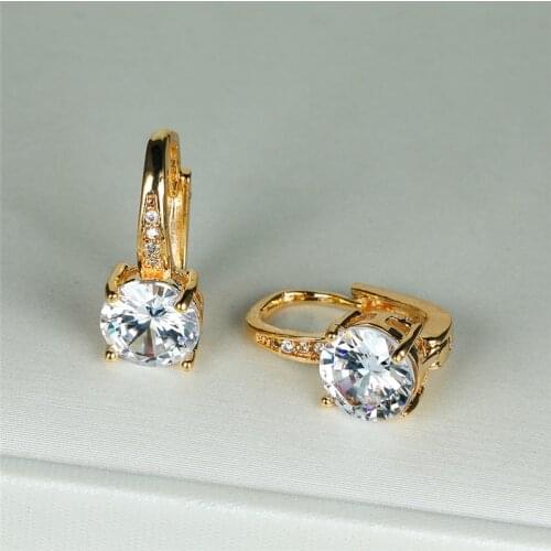 Cute Small Round Stone White Zircon Hoop Earrings For Women Wedding Jewelry Vintage Fashion Rose Gold/Yellow Gold Tiny Earrings