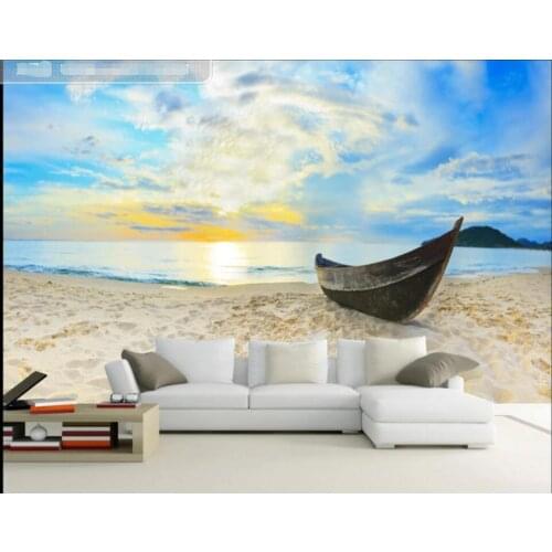 3d wall murals wallpaper for living room custom any size mural Blue sky beach boat home decor photo Wallpaper rolls in the room
