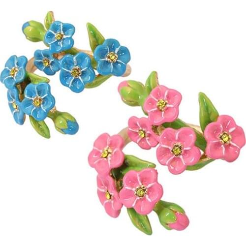 New product fashion personality trend romantic and elegant handmade enamel painted ring womens flower opening adjustable ring
