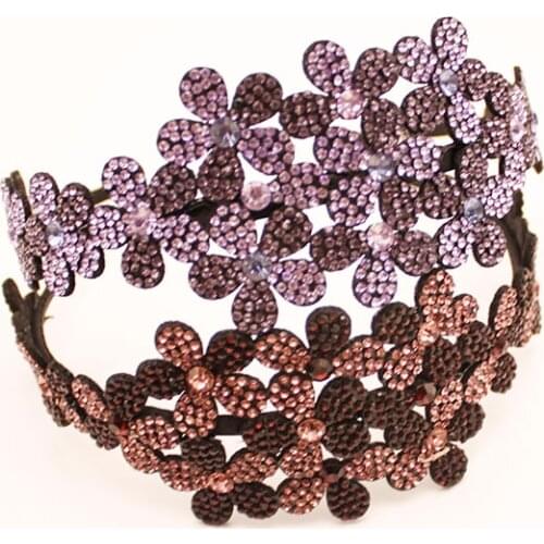 New Vintage Fashion Rhinestone Flowers Headband for Women Girls Handmade Hair Hoop Female Hair Accessories