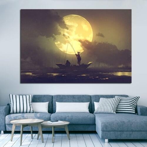 Wholesale Canvas Prints Modern Picture of Yellow Tone Dusk Lake Views Fine Decorative Art for Home decor No Frame