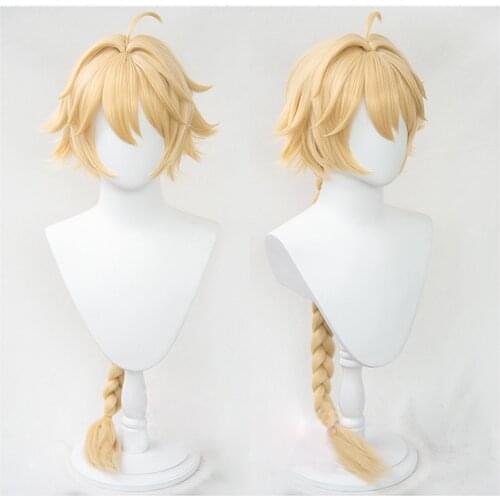 Genshin Impact Traveler Aether Wig Blonde Long Braided Heat Resistant Hair Halloween Role Play Cosplay Wigs+ Wig Cap