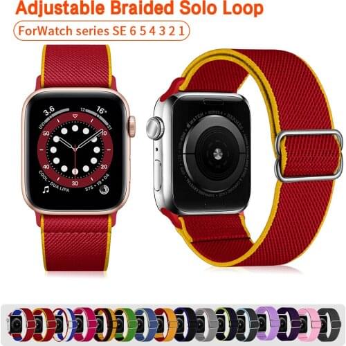 Braided Nylon Strap For Apple Watch Series 1 2 3 4 5 6 7 SE Elastic Regulate Solo Loop Bracelet iWatch Band 38mm 40mm 42mm 44mm