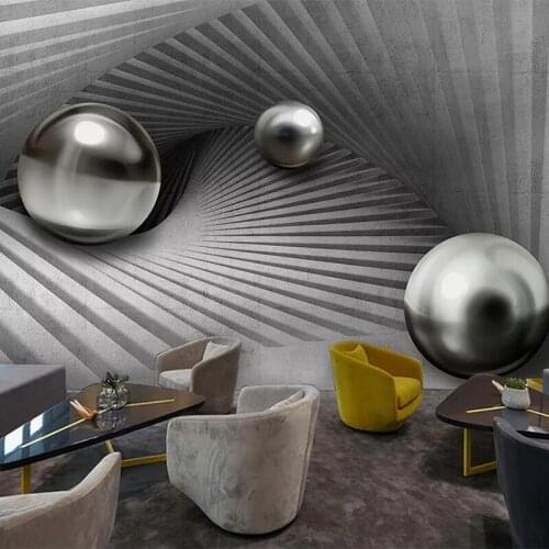 Custom Wall Paper 3D Space Grey Circle Ball Waterproof Self-adhesive Mural Sticker Wallpaper Restaurant Bar Wall Decor Painting