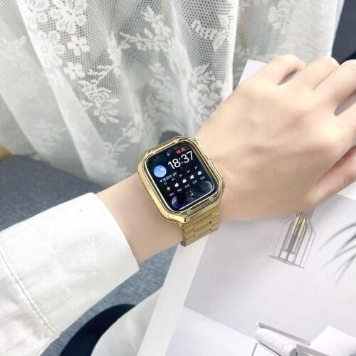 Stainless Steel Metal Watchband for Apple Watch 6SE 40mm 44mm Strap Soft TPU Protective Case for iWatch 5 4 3 2 38mm 42mm Correa