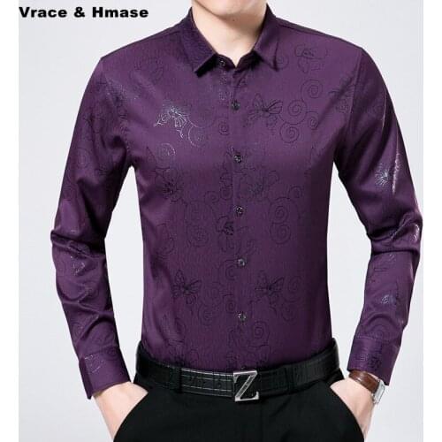 Spring&Autumn 2017 Mercerized cotton Skin-friendly long sleeve shirt Fashion printing bussiness casual quality men shirt M-XXXL