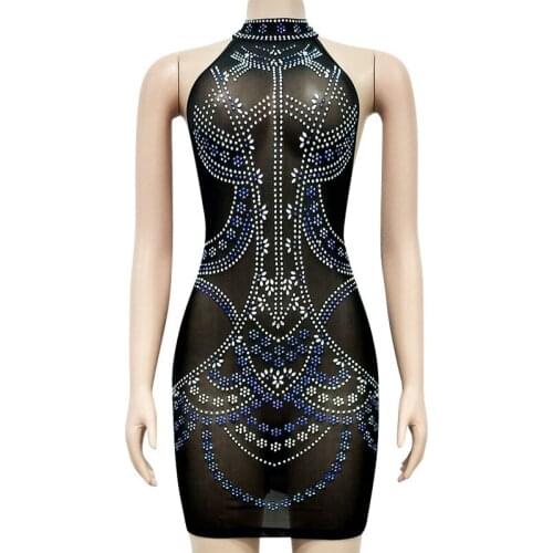Sexy black See Through mesh Dress Birthday Celebrate Dress Prom Outfit Bar Nightclub Women Dance wear