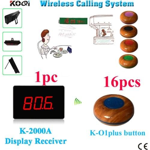 Restaurant table ring bell system 16 guest buzzers with 1pc 3-digit number screen 433.92mhz