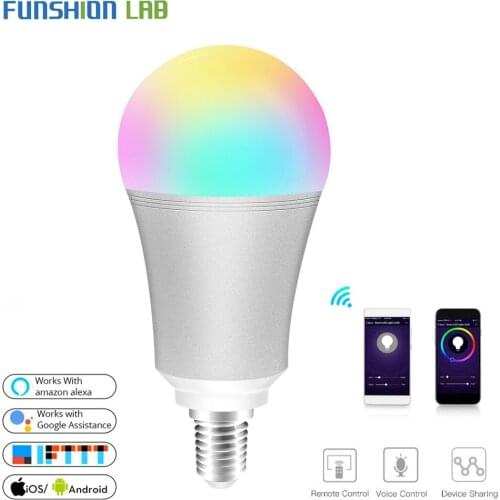 WiFi Smart Light Bulb Intelligent Colorful LED Lamp 7W RGBW APP Remote Control Works with Alexa Google for Smart Home E14
