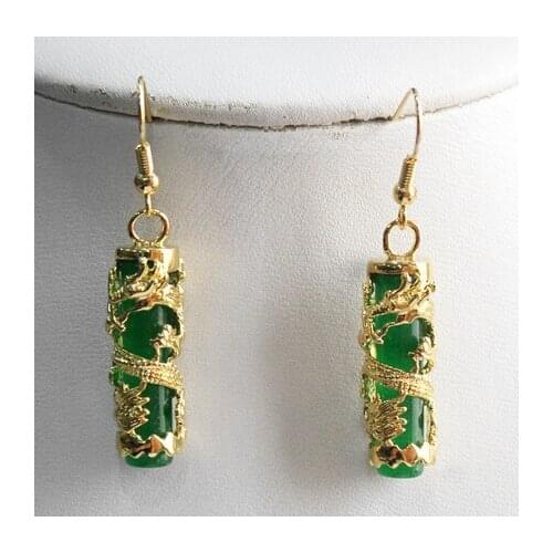 Unique Amazing green jade + Dragon Earring