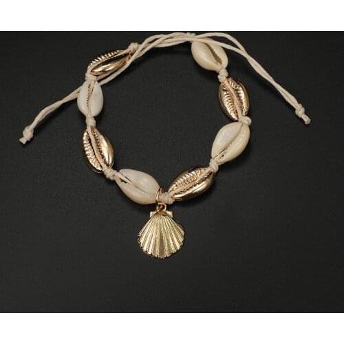 Foot Jewelry Vintage Antique Gold Color Anklet Women Conch Shell Sequins Beads Geometric Bracelet Charm Bohemian Ankle Bracelet