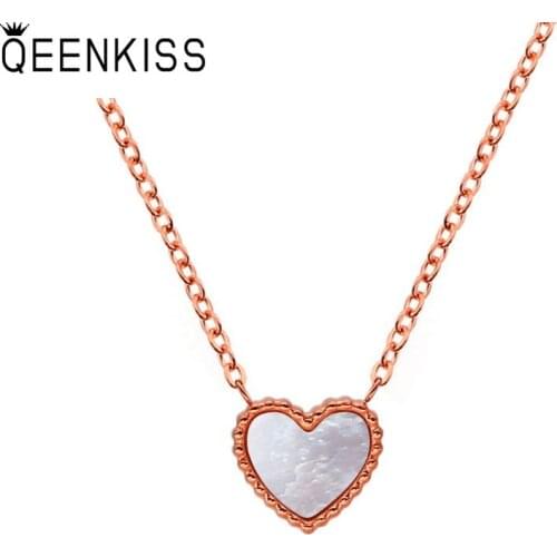 QEENKISS NC805 Fine Jewelry Wholesale Fashion Woman Girl Birthday Wedding Gift Heart Shell Titanium Stainless Steel Necklace