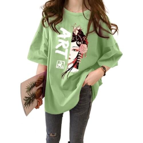 Women Cotton Facial Make-ups Printed Round Neck Short Sleeve T-shirt Loose Tops