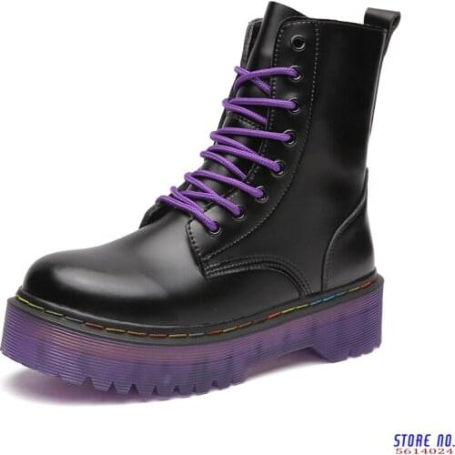 Boots Women PU Leather Ankle Boots Platform Motorcycle Booties Female Autumn Shoes Plus Size 42 High Top Boots