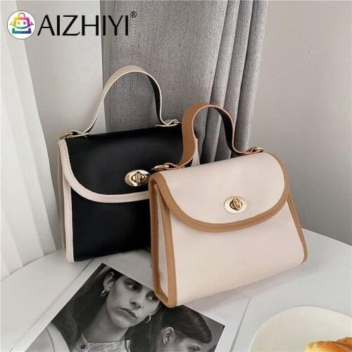 Women Top-handle Handbags PU Leather Shoulder Crossbody Bags Fashion Hit Color Metal Lock Casual Female Square Totes