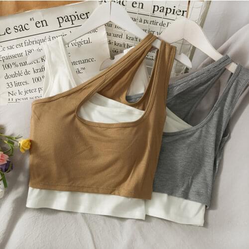 2021 Summer Women Patchwork One-piece Tank Crop Tops Girls Connected Padding Camisole Sleeveless Irregular T-shirts Tees