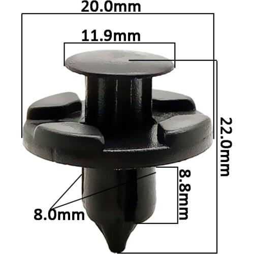 100pcs 8mm Push Type Retainer Clips Bumpers Splash Guards Wheel Arch Plastic Rivets nissan Fastener & Clip