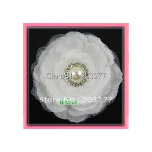 12pcs/lot 31/2'' camellia flower Bridal hair accessories party hair flowers with pearl and rhinestone hair clip