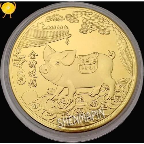 2019 Golden Pig Sent Blessing Commemorative Coin Year of Auspicious Pig Coins Collectibles Home Decorations Gift