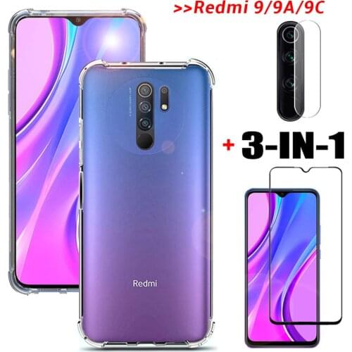 3in1 Case For Xiaomi Redmi 9 9a 9c Tempered Glass For Xiaomi Redmi 9 a c a9 c9 xiomi redmi9 Camera Back Cover Coque xaomi redmy