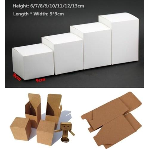 50pcs/lot-8*8*(4-14)H Blank White Paper Kraft Paper Boxes for Cosmetic Craft Gift Storage boxes valve tubes packaging