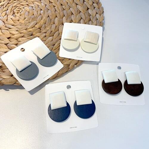 AENSOA 4 Color Vintage Square Round Wooden Earrings Geometric Statement Summer Fashion Earrings For Women 2019 Jewelry Wholesale