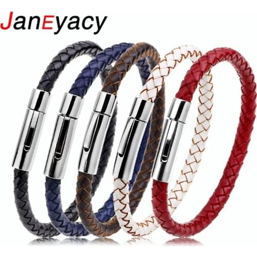 Janeyacy New Genuine Leather Bracelet Men Stainless Steel Bracelet Women Pulsera Brave Fashion Jewelry Bracelet Pulseira Homens