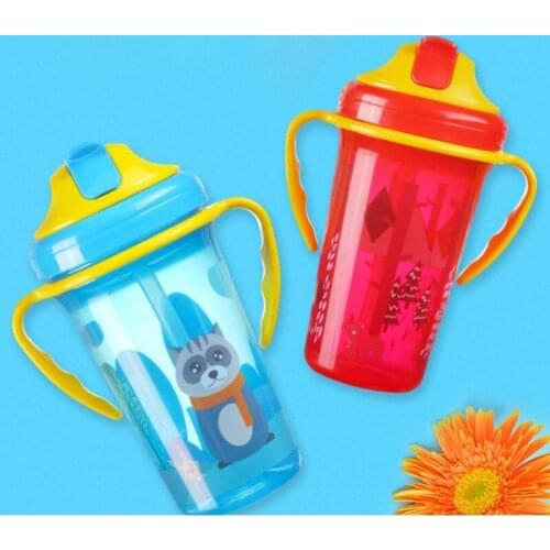 Baby Cartoon Water Portable Feeding Bottles With Straw Leak Proof Durable Cup With Handle