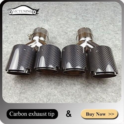 TWO PIECES: Y Style Carbon Exhausts Dual Tips Glossy Carbon fiber + Stainless steel Exhaust Tail Dual End Pipe