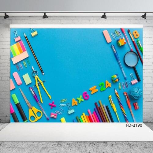 Photo Backdrop Pencil Clip Stationery Blue Vinyl Cloth Background for Chirdren Baby Back to School Photography Props Photophone