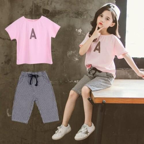 Girls Clothing Set Summer Clothes for Girl Short Sleeve T-shirt+Plaid Shorts Children Outfits Girl Sports Suit 4 6 8 10 12 Years