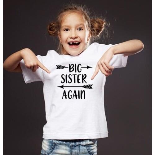 Big Sister Again Little Girl Fashion Funny Print T-shirt Kids Summer O-Neck Tops Boys & Girls Tshirt Casual White Tops Tees
