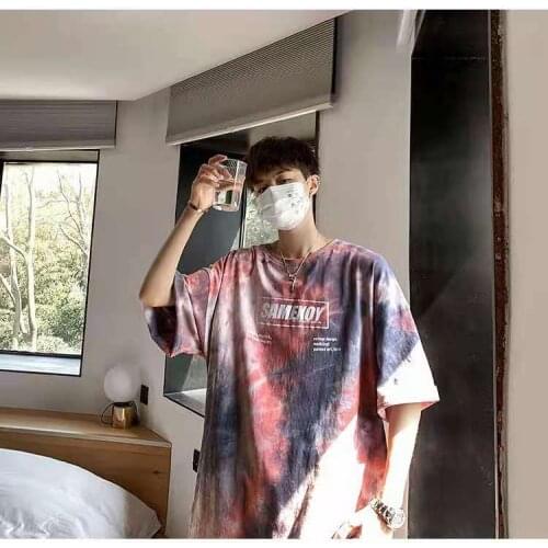 New letters to dye printing T-shirt hip-hop fashion summer leisure cotton non-mainstream popular logo loose t-shirts with short