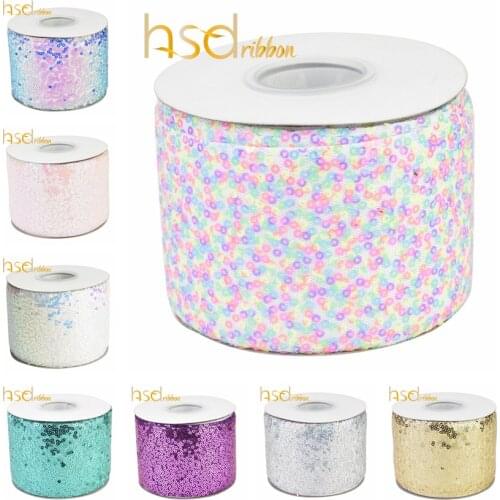 HSDRibbon 3inch 75mm colorful Sequin Scribble Sequin Ribbon 25Yards/Roll