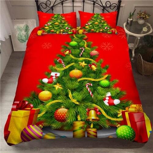 Red Christmas Tree Single Bedding Set 3pcs Kids Christmas Duvet Cover Set Double Cartoon Bed Linen Comforter set New Years Gift