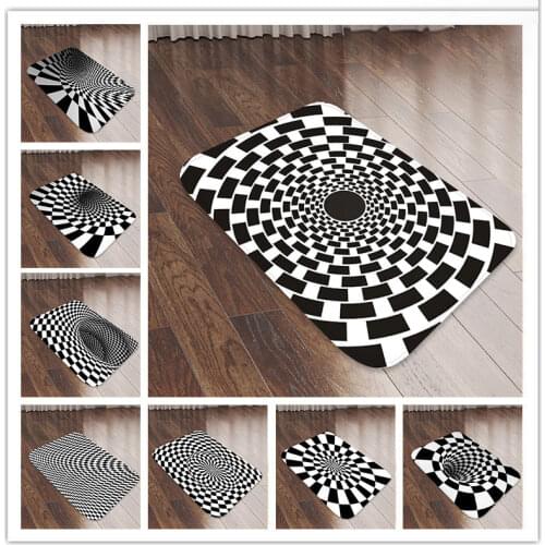 3D Black And White Floor Mats, 3D Custom Carpets, Printed Flannel Floor Mats, Absorbent Non-Slip Floor Mats In The Living Room