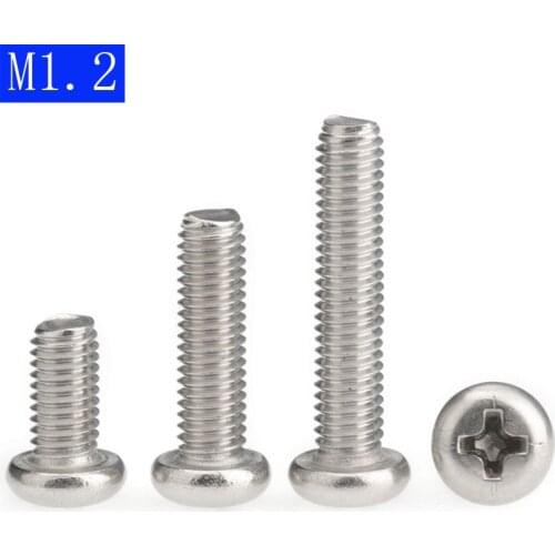 M1.2 X 0.25 ( 1.2mm ) 304 Stainless Steel Phillips Pan Head Machine Screws DIN 7985 A2-70