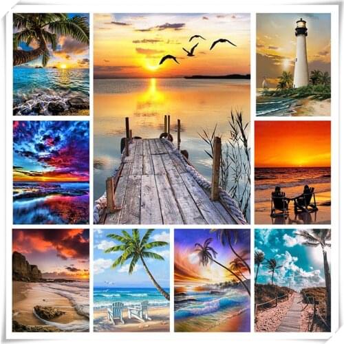 Dropshipping New Style 5D DIY Diamond Painting Kit Scenic Beach Diamond Embroidery Cross Stitch Mosaic Gift Home Decor