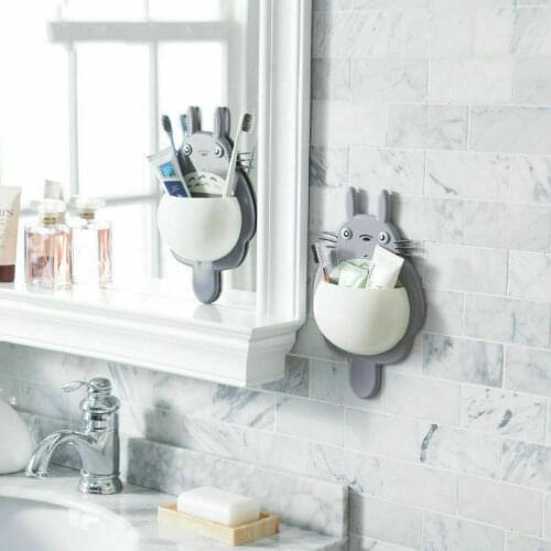 2019 New Totoro Bathroom Toothbrush Holder Wall Mount Suction Cup Toothpaste Storage Case Toothbrush and Toothpaste Holders