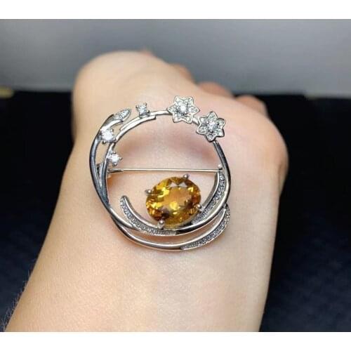 New 2021 Factory Direct Korean-Style Elegant Natural Citrine Brooch Gift Fashion Alloy Accessory Womens Corsage