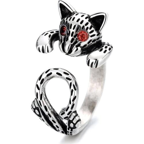 New Come Animal Ring Leopard Cat Shaped Women Accessories Jewelry With Red Zircon Stone Eyes New Year Gift For Girlfriend