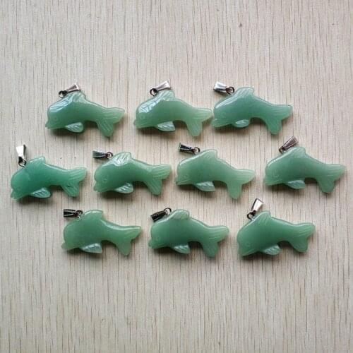 Wholesale 10pcs/lot fashion hight quality natural green aventurine carved Dolphin shape pendant for jewelry making free shipping