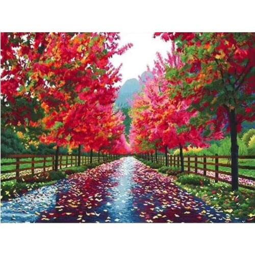Scenery diamond art painting autumn tree landscape mosaic embroidery dog picture puzzle rhinestones sticker decor beadwork craft